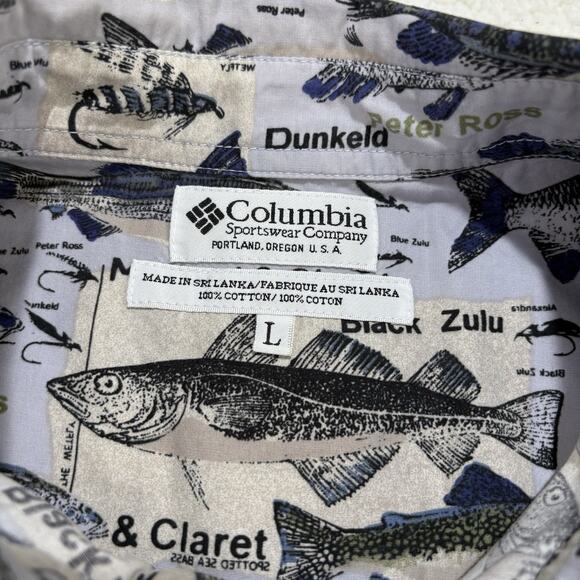 Vintage Columbia Button Down Shirt Mens Large Fly Fishing Lures All Over Print - Picture 3 of 6
